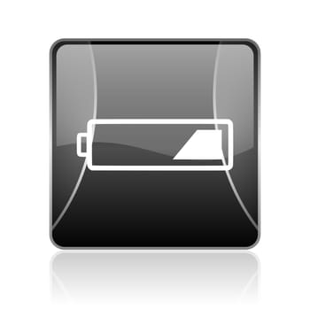 black modern square web glossy icon on white background with reflaction