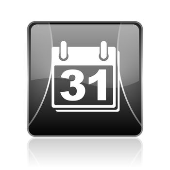 black modern square web glossy icon on white background with reflaction