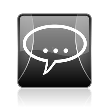 black modern square web glossy icon on white background with reflaction