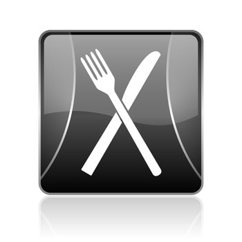black modern square web glossy icon on white background with reflaction