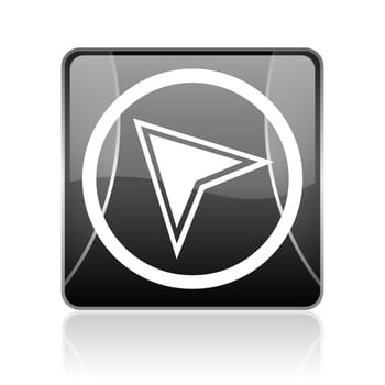 black modern square web glossy icon on white background with reflaction