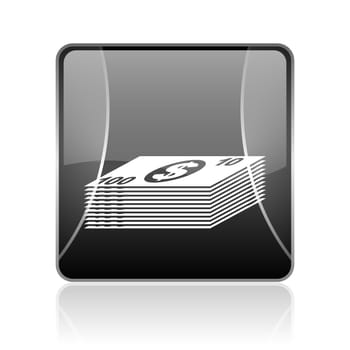black modern square web glossy icon on white background with reflaction