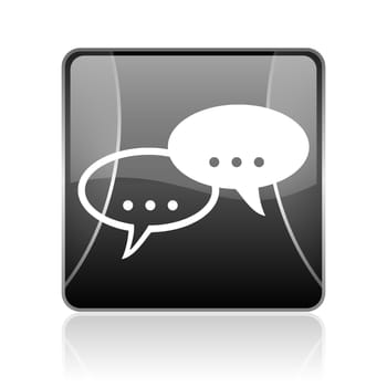 black modern square web glossy icon on white background with reflaction
