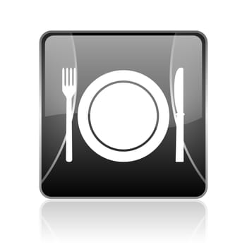 black modern square web glossy icon on white background with reflaction