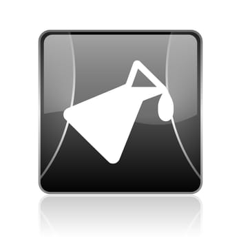 black modern square web glossy icon on white background with reflaction
