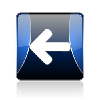 black and blue square glossy internet icon on white background with reflaction