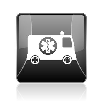 black modern square web glossy icon on white background with reflaction