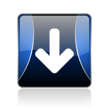 black and blue square glossy internet icon on white background with reflaction