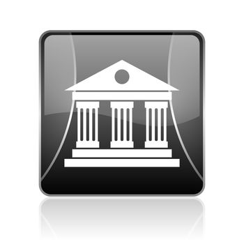 black modern square web glossy icon on white background with reflaction