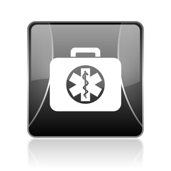 black modern square web glossy icon on white background with reflaction