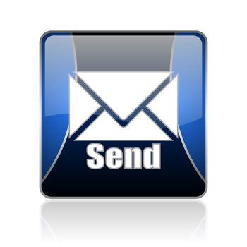black and blue square glossy internet icon on white background with reflaction