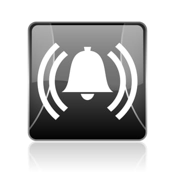 black modern square web glossy icon on white background with reflaction