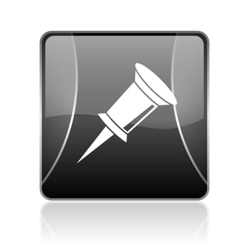 black modern square web glossy icon on white background with reflaction