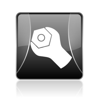 black modern square web glossy icon on white background with reflaction