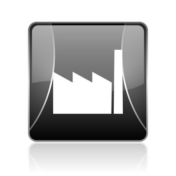 black modern square web glossy icon on white background with reflaction