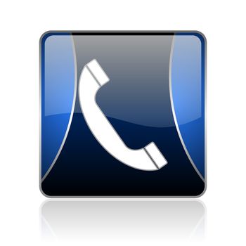 black and blue square glossy internet icon on white background with reflaction