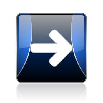 black and blue square glossy internet icon on white background with reflaction