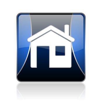 black and blue square glossy internet icon on white background with reflaction