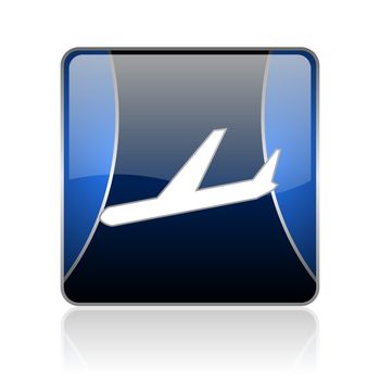black and blue square glossy internet icon on white background with reflaction