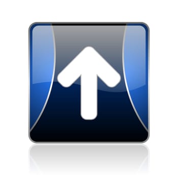 black and blue square glossy internet icon on white background with reflaction