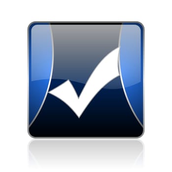 black and blue square glossy internet icon on white background with reflaction