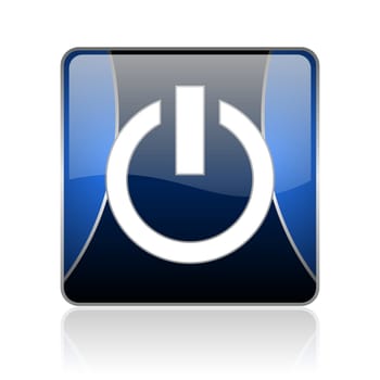 black and blue square glossy internet icon on white background with reflaction