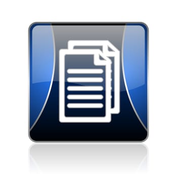 black and blue square glossy internet icon on white background with reflaction