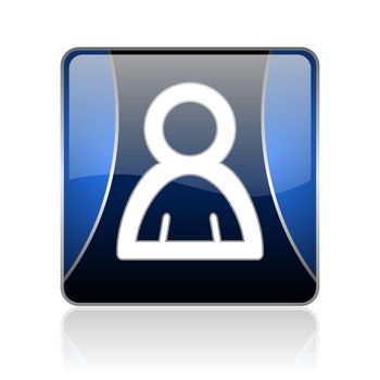 black and blue square glossy internet icon on white background with reflaction