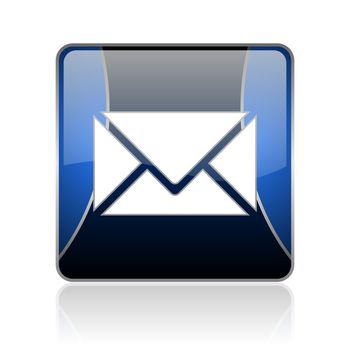 black and blue square glossy internet icon on white background with reflaction
