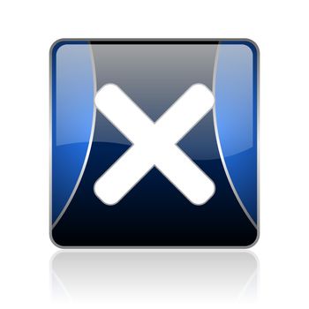 black and blue square glossy internet icon on white background with reflaction