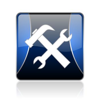 black and blue square glossy internet icon on white background with reflaction