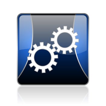 black and blue square glossy internet icon on white background with reflaction