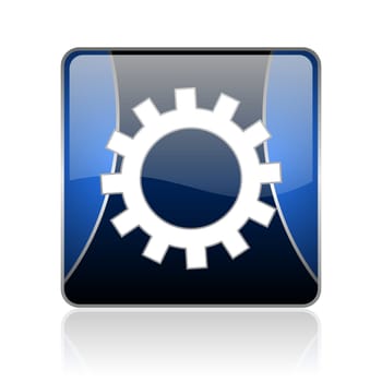 black and blue square glossy internet icon on white background with reflaction
