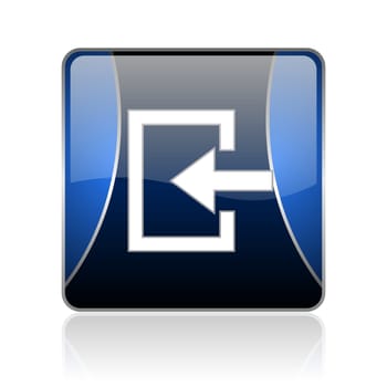 black and blue square glossy internet icon on white background with reflaction