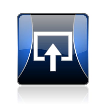 black and blue square glossy internet icon on white background with reflaction