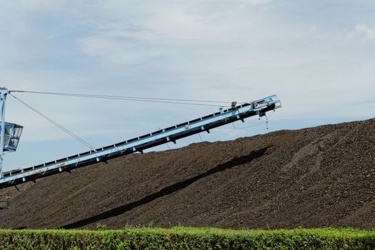 Coal mining in an open pit with huge industrial machine