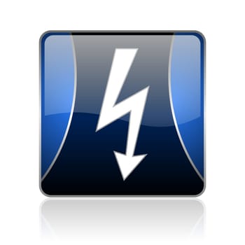 black and blue square glossy internet icon on white background with reflaction