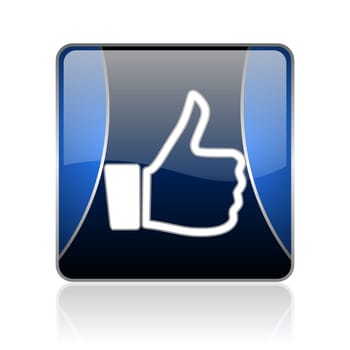 black and blue square glossy internet icon on white background with reflaction