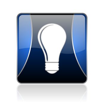 black and blue square glossy internet icon on white background with reflaction