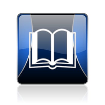 black and blue square glossy internet icon on white background with reflaction