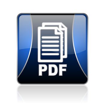 black and blue square glossy internet icon on white background with reflaction