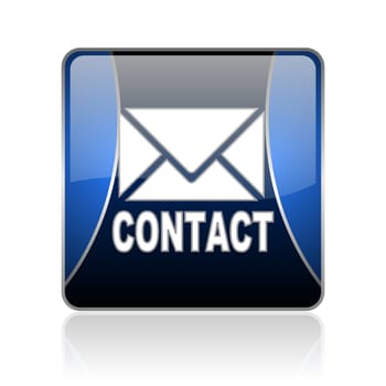 black and blue square glossy internet icon on white background with reflaction