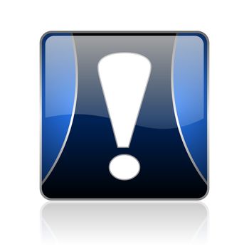 black and blue square glossy internet icon on white background with reflaction