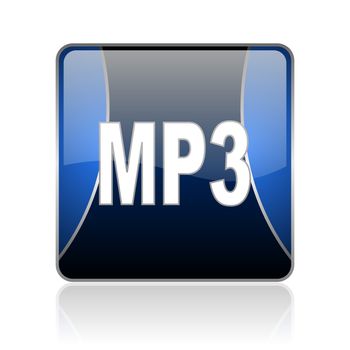 black and blue square glossy internet icon on white background with reflaction