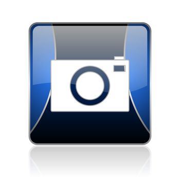 black and blue square glossy internet icon on white background with reflaction