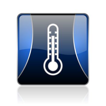 black and blue square glossy internet icon on white background with reflaction