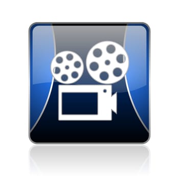 black and blue square glossy internet icon on white background with reflaction