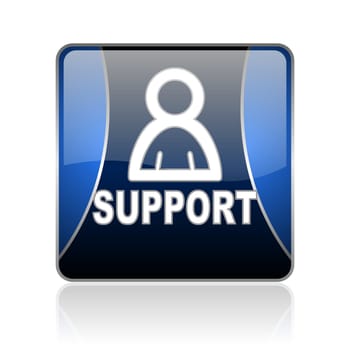black and blue square glossy internet icon on white background with reflaction
