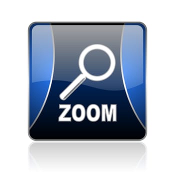 black and blue square glossy internet icon on white background with reflaction
