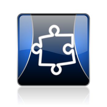 black and blue square glossy internet icon on white background with reflaction